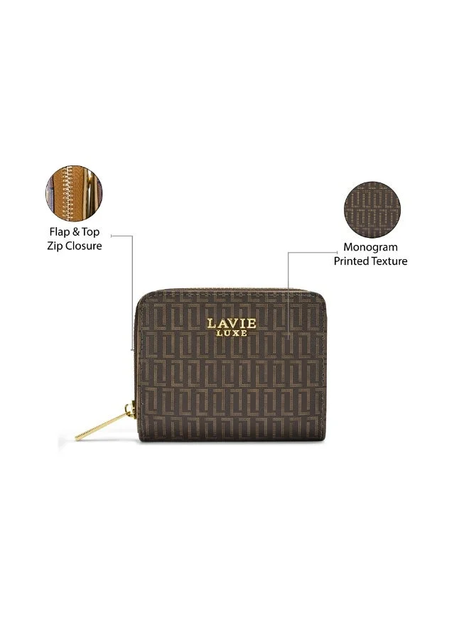Lavie  Luxe Women's Mono Flap25 small zip around wallet (Coffee) for Women | Best Price UAE